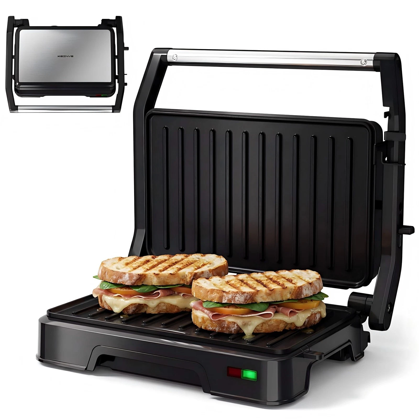 Panini Press Grill Sandwich Maker 2-Slice 180° Adjustable Hinge 900W Electric