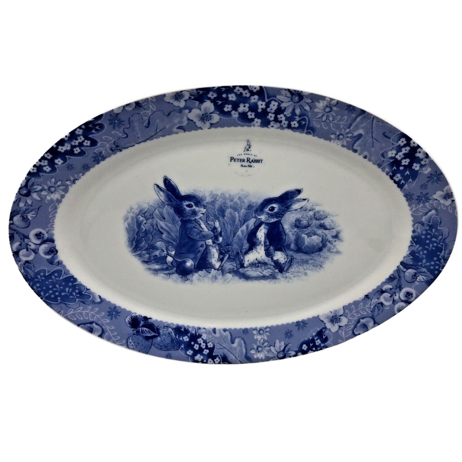 Beatrix Potter Peter Rabbit Blue Toile Porcelain Oval Serving Platter ...