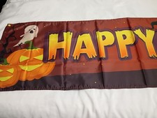 HAPPY HALLOWEEN Pumpkins Ghosts Banner. Indoor/Outdoor. Measures 96"L x 19"W