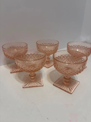 Vtg. Anchor Hocking Miss America, 5 Champagne/Tall Sherbet Pink Depression Glass