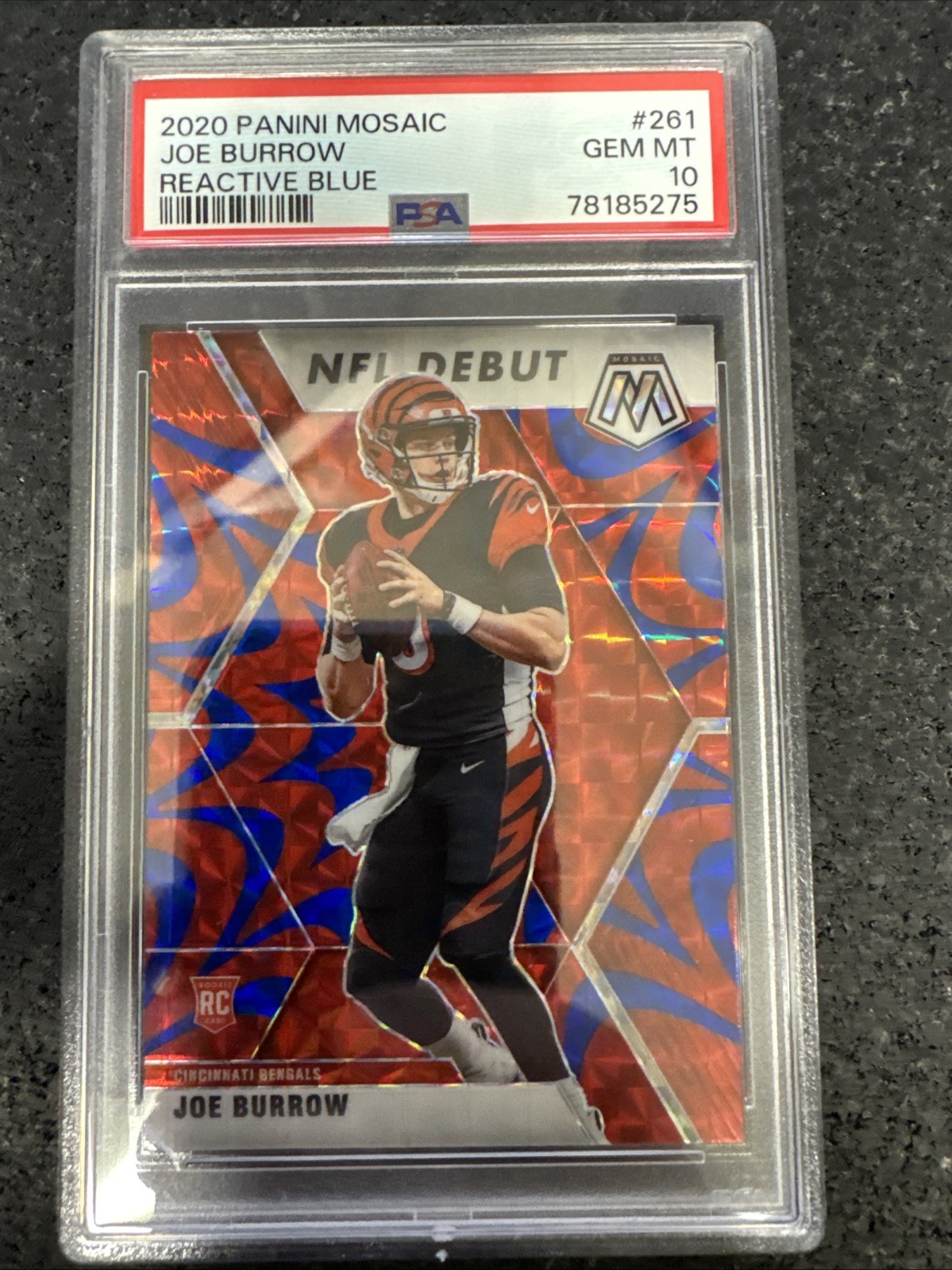 Joe Burrow 2020 Mosaic #201 Rookie Reactive Blue Prizm PSA 10 GEM MINT Bengals