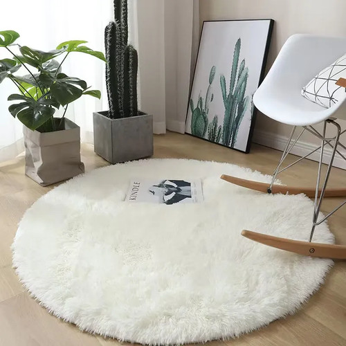 Plush Round Carpet White Fluffy Rug Non Slip Floor Mats Living Room Bedroom Mats - Picture 8 of 19