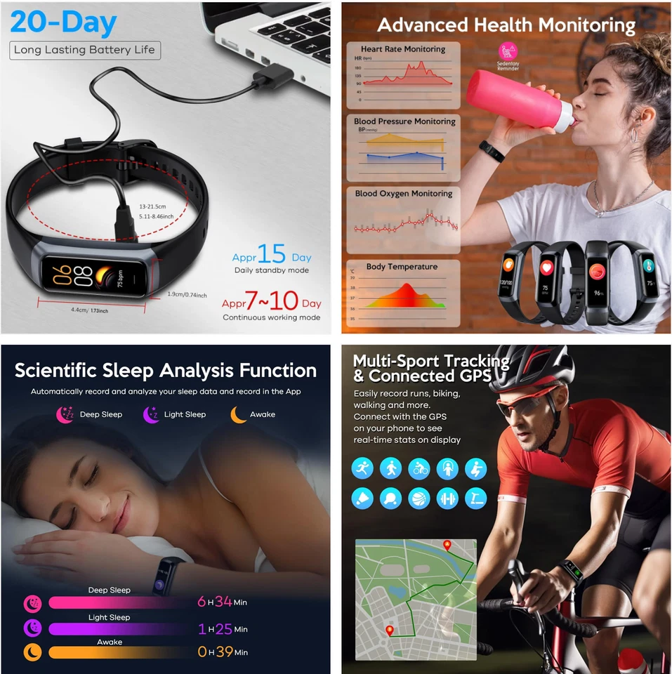 Vital Reloj Inteligente y Rastreador de Ejercicios para Hombres/Mujeres | Elegante Rastreador de Actividad Hea Foto 2 de 3