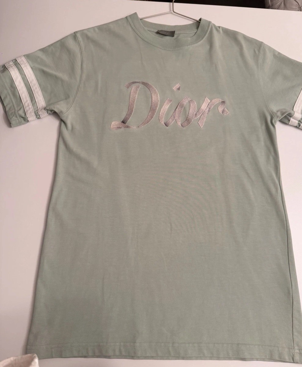 Dior Mens 47 Logo T Shirt Size Medium Mint Green Grey Cotton Short