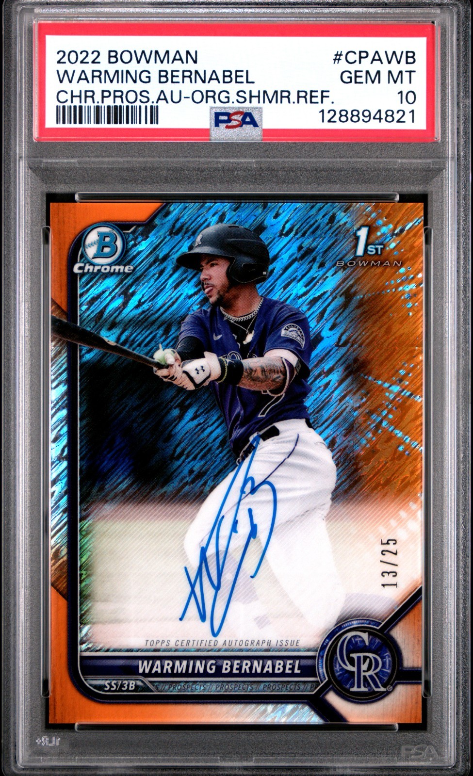 2022 Bowman Warming Bernabel 1st Chrome Orange Shimmer Refractor Auto PSA 10 /25