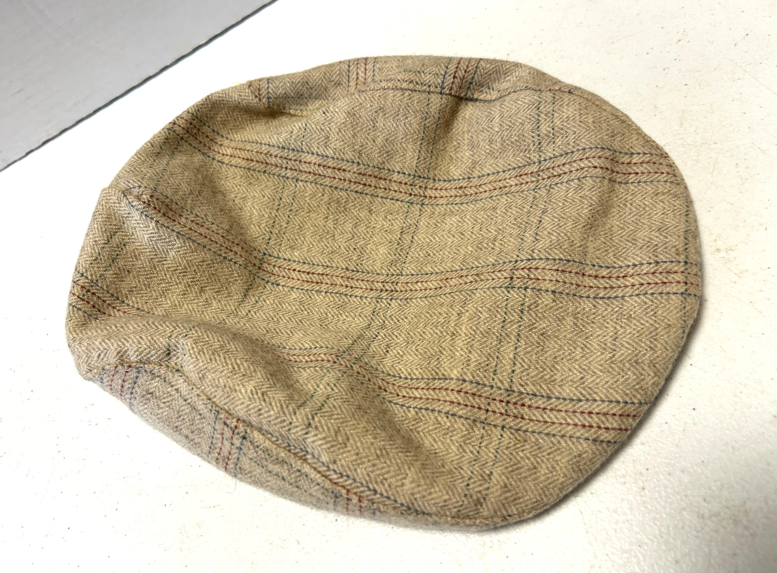 Biege Plaid Herringbone Pendleton Wool Flat Cap, … - image 5