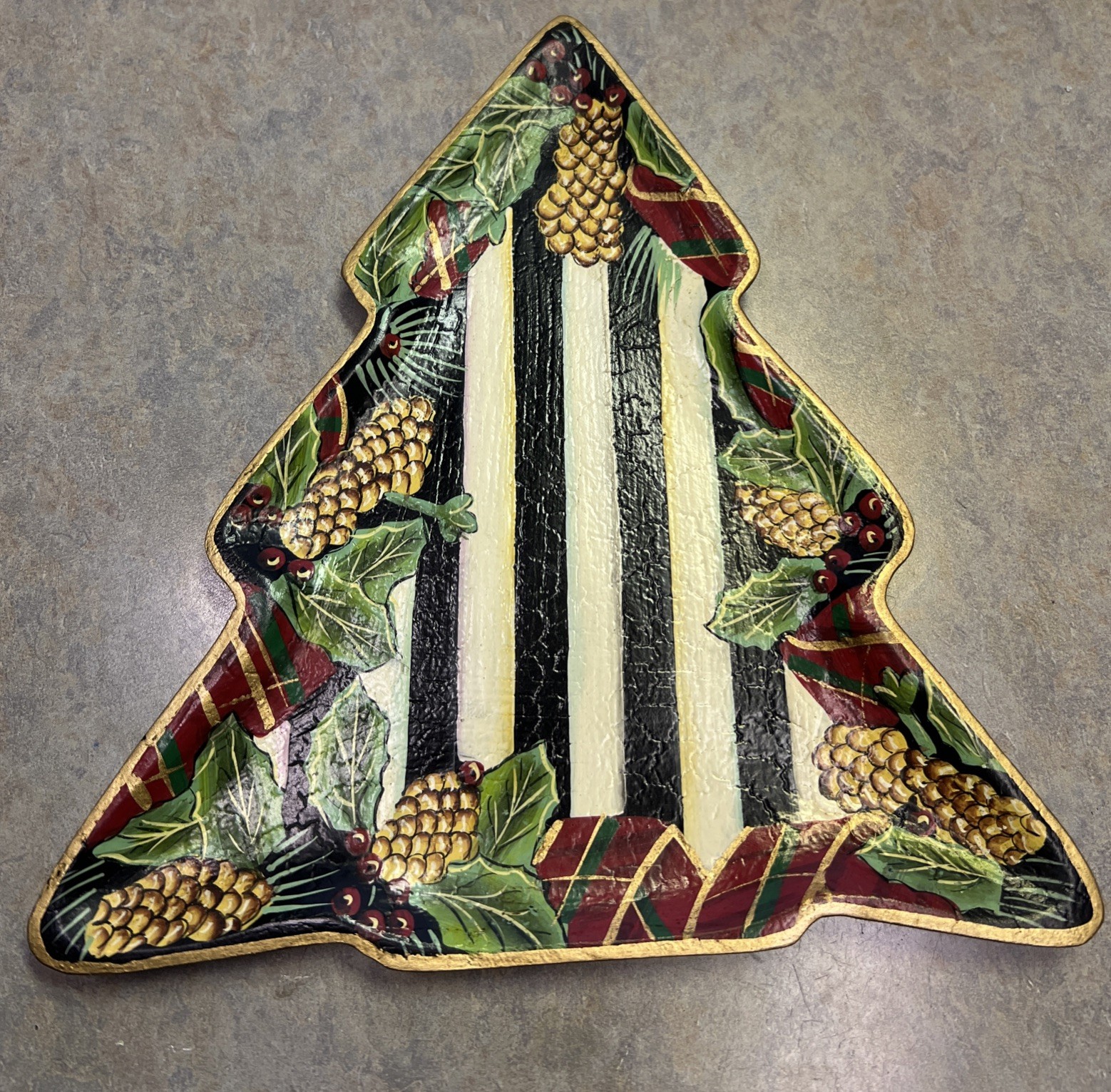 RARE MACKENZIE CHILDS HIGHLAND HOLIDAY TREE SHAPED WHIMSICAL TRAY DISH ...
