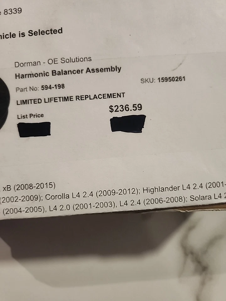 Conjunto de balanceador armónico Dorman 594-198 para Scion y Toyota ver compatibilidad Foto 3 de 4