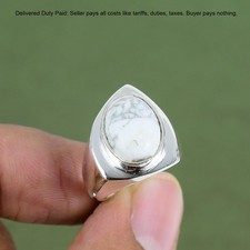 Oval Howlite Gemstone Sterling Silver Statement Promise Anniversary Ring Jewelry