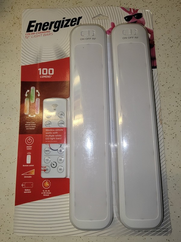 New 2pk Energizer 12” 100 Lumens LED Cabinet Light Bars w/ Remote White Bar 