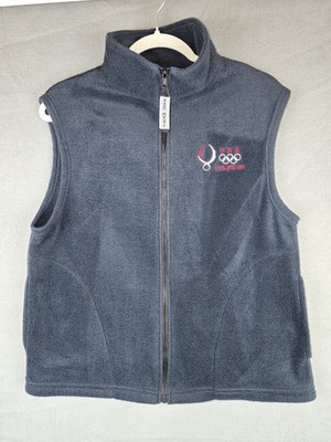 Team USA Olympic Fleece Vest Large Red Navy 2008 Beijing Full Zip Patriotic
