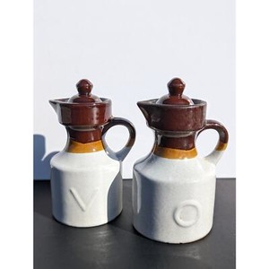 1970's Vintage Boho Stoneware Olive Oil and Vinegar Cruets