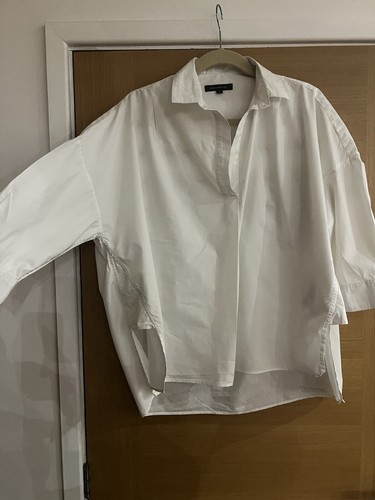 French Connection Women's Shirt L White 100% Cotton Long Sleeve V-Neck Basic