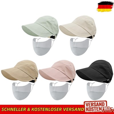 Hollow Top Sun Hat Wide Brim Summer Beach Sun Hat with Mask for Camping Cycling
