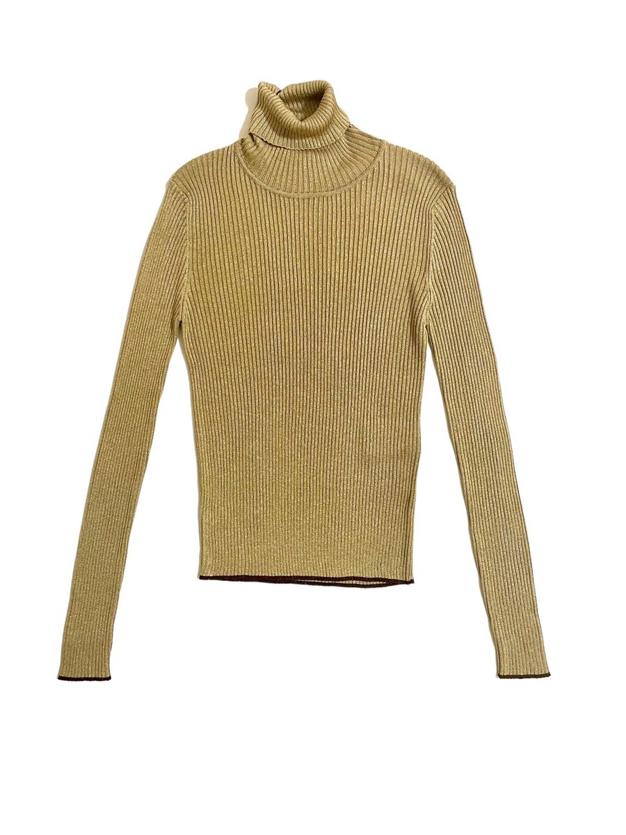Marco De Vicenzo Gold Glitter Sweater Turtleneck Knit Top Sz L 44 IT NWT  $555
