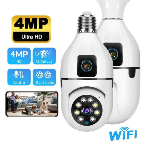 4MP E27 HD Dual Len Bulb Camera WiFi Night Vision 360 PTZ Camera SecurityMonitor