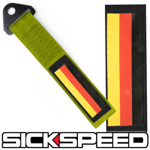 OLIVE GREEN AMERICAN FLAG HIGH STRENGTH RACING TOW STRAP FRONT REAR TOW HOOK 