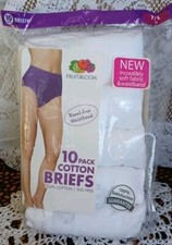 NEW IN PACKAGE 10 PACK FRUIT OF THE LOOM LADIES COTTON BRIEFS WHITE 10DBRWH 7/L