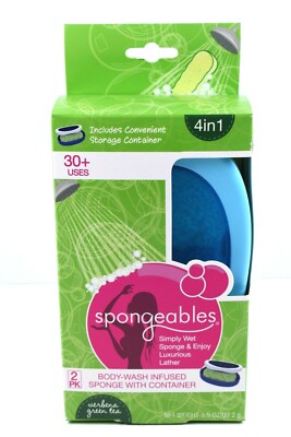 Spongeables Verbena Green Tea Body Wash Infused Sponge With Container New