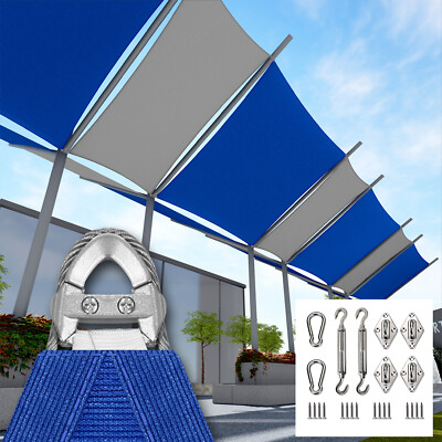 Sun Shade Sail Wire Reinforced Thick Rectangle Triangle UV Block Backyard Blue