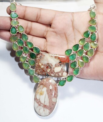 Leopord Skin Jasper Hydro Onyx Gemstone Handmade Necklace Jewelry Size 18 Inch