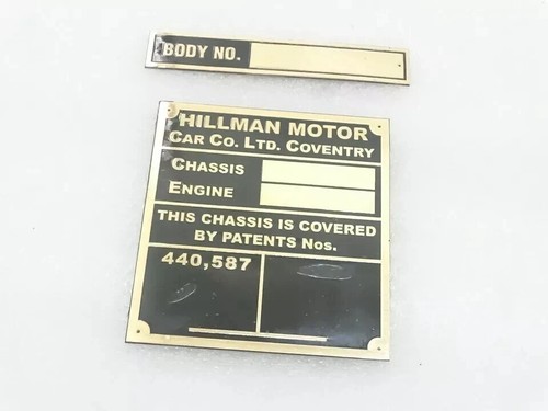 Hillman Motor Car Chasis /Engine Data Brass Plate |Fit For - Picture 5 of 5