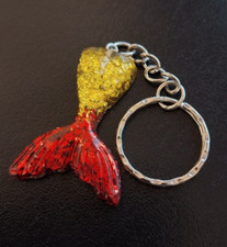 Glittery Red Yellow Mermaid Fish Tail Novelty Keychain