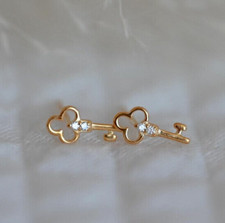 14K Yellow Gold Plated 1 Ct Round Cut Simulated Diamond Key Shape Stud Earrings