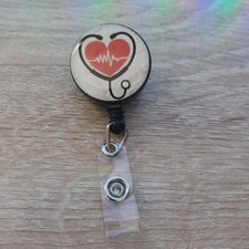 Medical ID Badge Retracting Clip Heart Beat Metal Clip Nurse Doctor MA PA