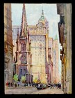 Marc Watercolor Print NYC New York Lower Broadway and Trinity Church 1940s