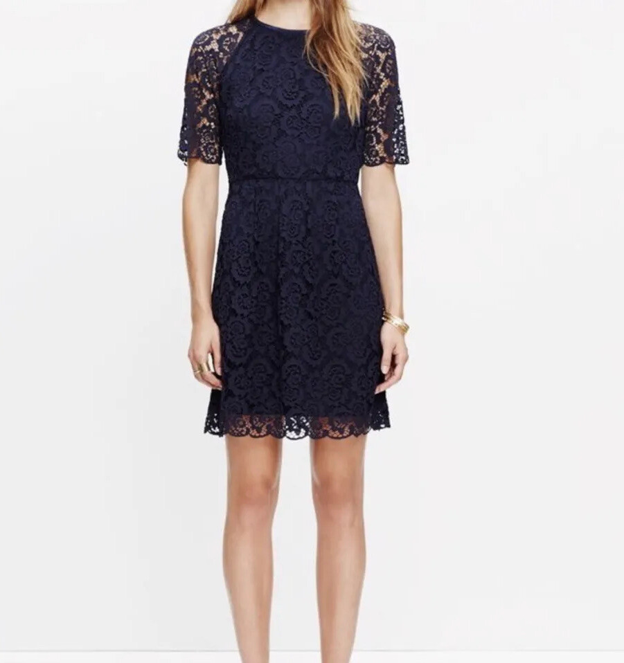 Madewell Womens Navy Blue Lace Magnolia Sheath Dress Sheer Sleeve Size 4