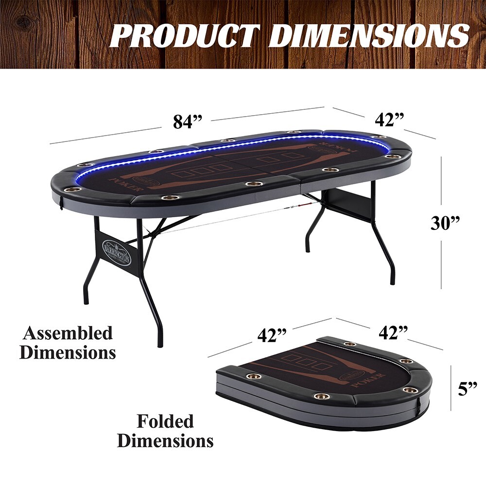 Foldable 10-Player Poker Table with LED Lights , Texas