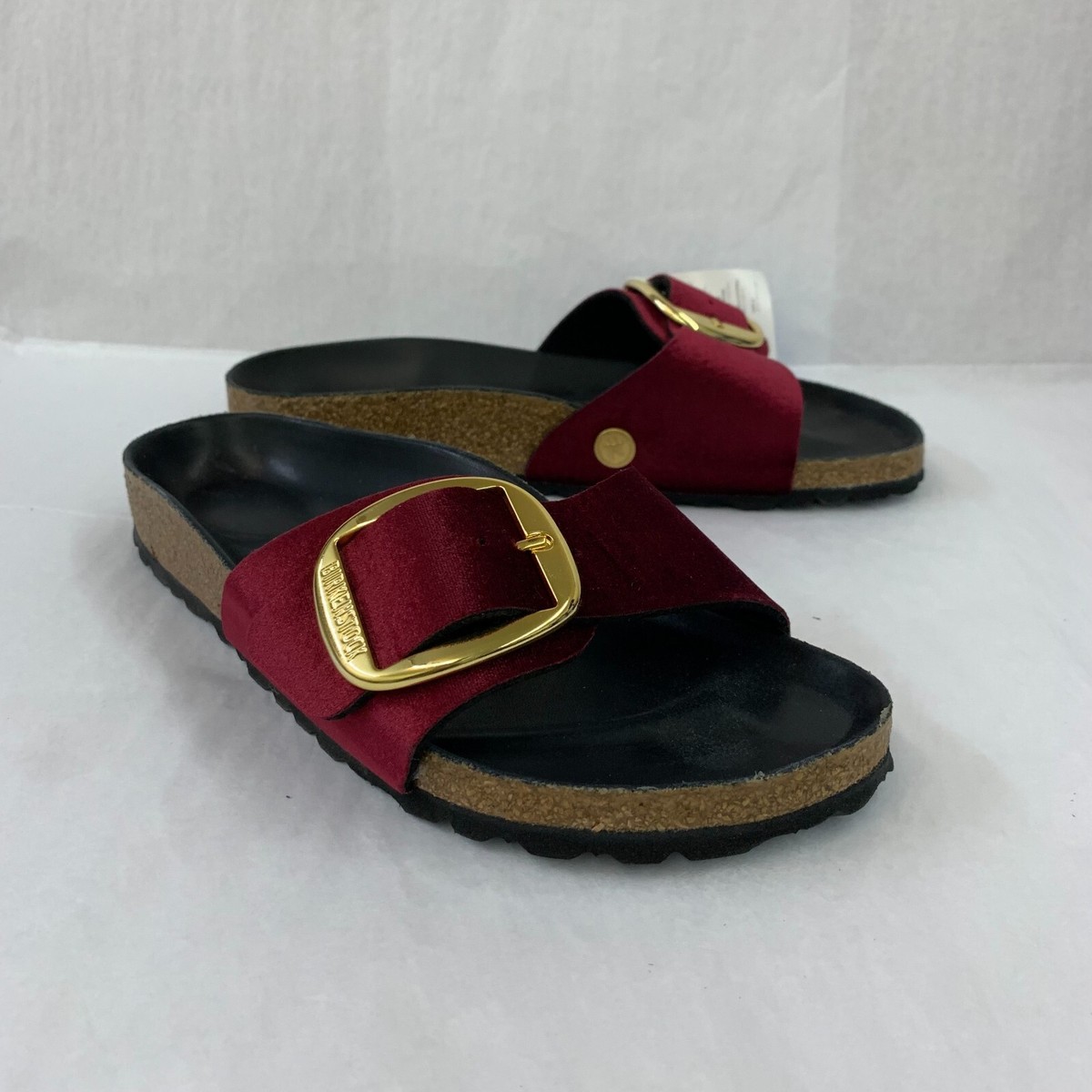 Birkenstock New w/ Box Madrid Big Buckle Rivet Logo Maroon Velvet