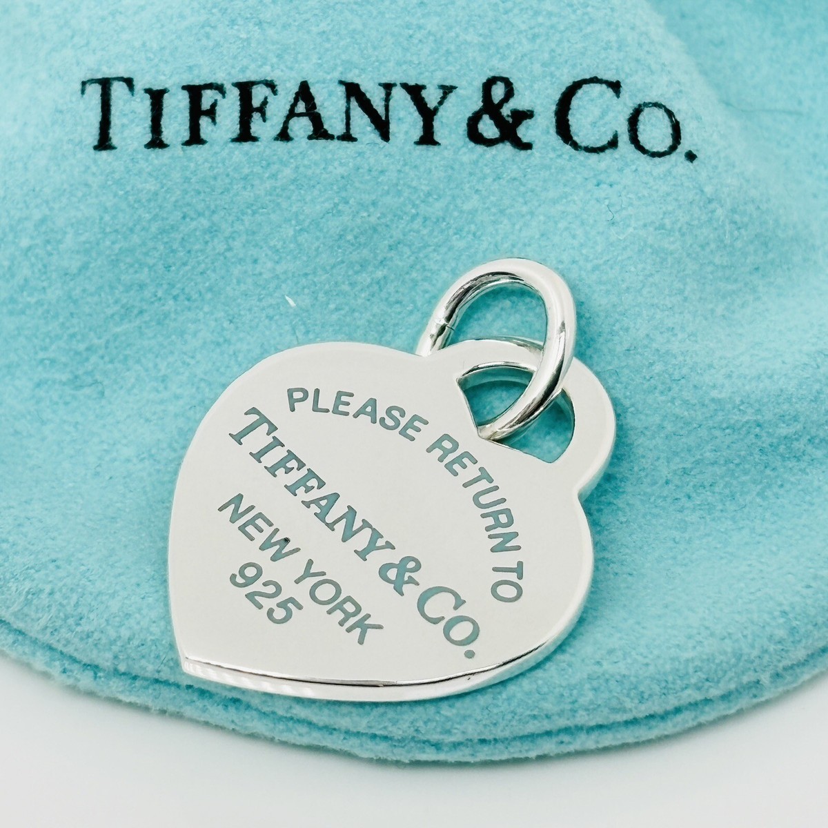 Please Return to Tiffany New York Blue Enamel Heart Tag Pendant or