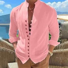 Men's Guayabera Cuban Beach Wedding Long Sleeve Button Up Casual Dress Shirt