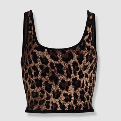 $250 Alice + Olivia Women's Brown Leopard Cropped Tank Top Size XL