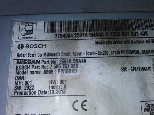 2020 Infiniti Q50 Q60 radio cd player control module 2591A 5NA4A - Picture 2 of 4