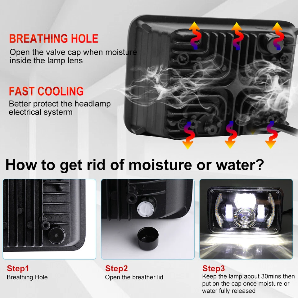 4 PIEZAS 4x6" Faros LED Señal de giro Alta Baja DRL H4 para Chevrolet Camaro Z28 82-92 Foto 4 de 4