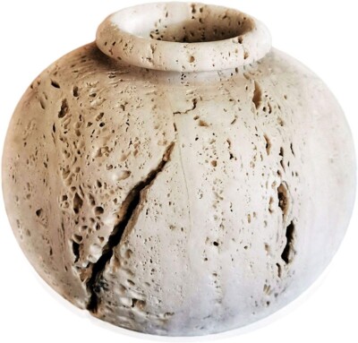 Travertin Vase Kugel Made in Italy Sphere Travertin Vase Home Design 15x12 cm
