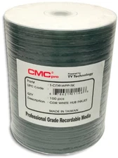 100-Pak CMC Pro (TY Technology) White Inkjet Hub Printable 52X 80-Minute CDR's!