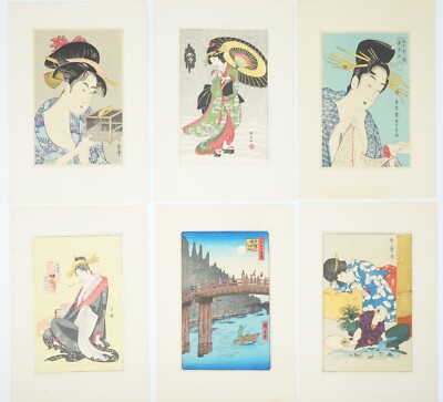 Japanischer Holzschnitt Recarved Collection x6 von Kitagawa & Hiroshige 0411E2