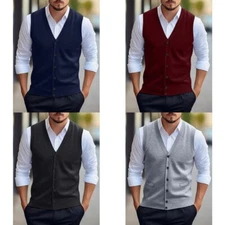 Wool Men's Vest V-Neck Fashion Leisure Warm Vests for Wedding Groom Party Prom