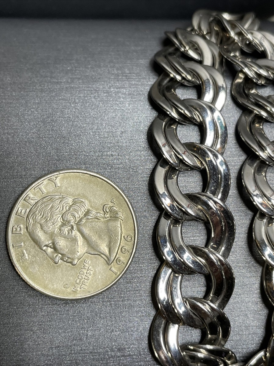 Monet Wide 15mm (.59” Wide Vintage Silver Tone 26” Chain Necklace