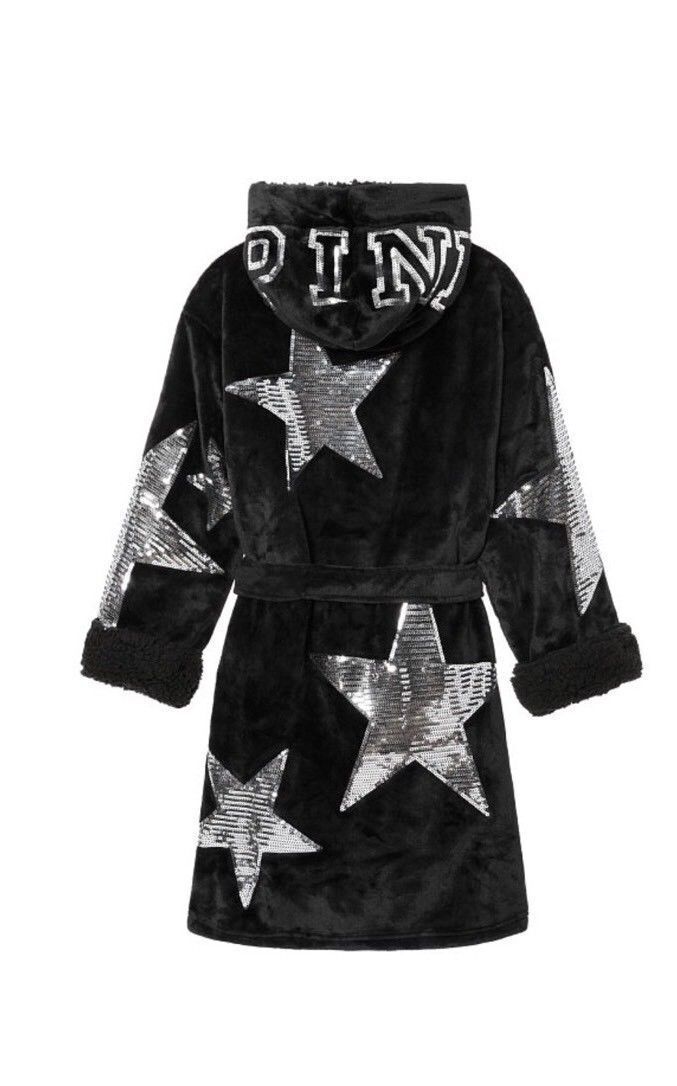 VICTORIA'S SECRET PINK HOLIDAY SHERPA SILVER BLING SPA FLEECE SOFT PLUSH ROBE