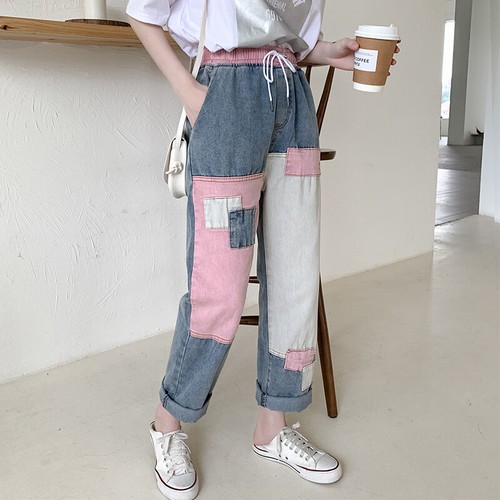 Lady Girl Patchwork Denim Pants 