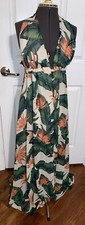 Show Me Your MuMu Maxi Dress Halter Tie Green Orange Leaf Leaves Size Small