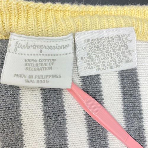 First Impressions Macys Gray White Stripe Baby Blanket Bear Sweater Knit Cotton - Picture 5 of 6