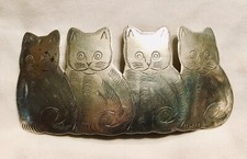 Vintage Silver Tone Folk Art Cat Women  s Hair Clip