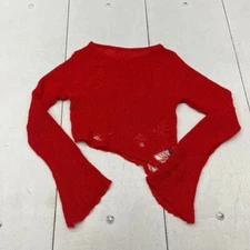 Shein Red Distressed Knit Long Sleeve Cropped T-Shirt Women's Size Medium NEW