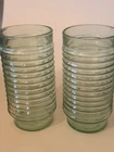 2 Vtg Anchor Hocking Green Glass Tumblers Raised Rings Ribbed 16 Oz No Chips MCM